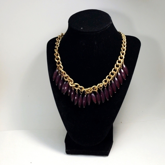 Old Gold-tone dark Purple Grape Chunky Beaded Statement Necklace - Picture 1 of 10